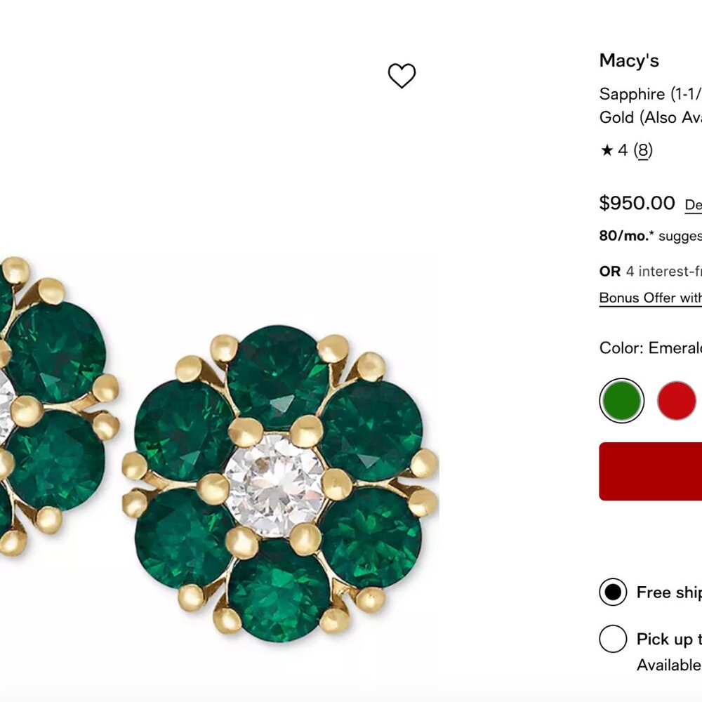 Emerald Flower Stud Earrings in 14k Gold + Emerald Gemstones Green  $950 - Picture 14 of 16